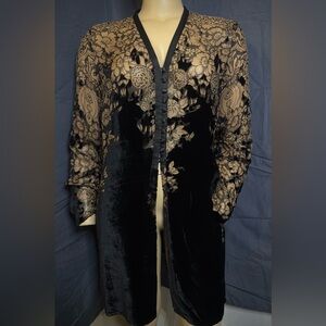 Coldwater Creek Black and Sheer Tan Floral Cardigan